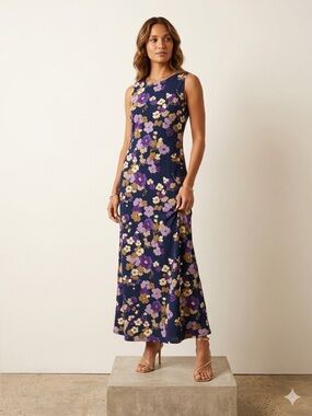 Dialoque Floral Maxi Sundress Sz S Stretch Colorfully sleeveless